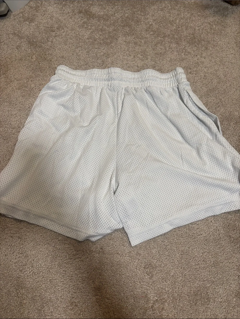 Nike White Mesh Sport Shorts with Black Swoosh